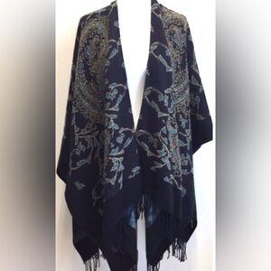 Soft Surroundings Patna Poncho/wrap cape , reversible, teal/black/gold, one size